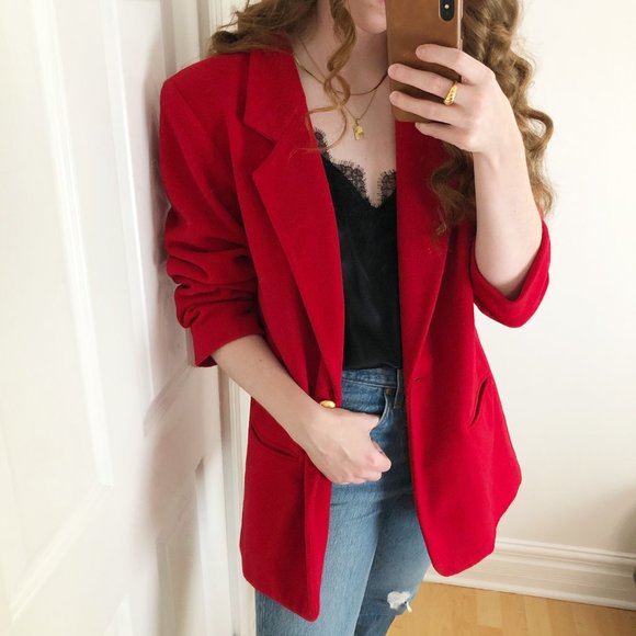 Vintage Parisian Oversized Red Blazer Jacket Coat - Picture 5 of 5